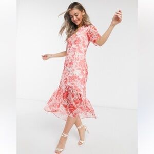 Hope & Ivy Long Floral Print V-Neck Ruffle Hem Dress Lined Size 8